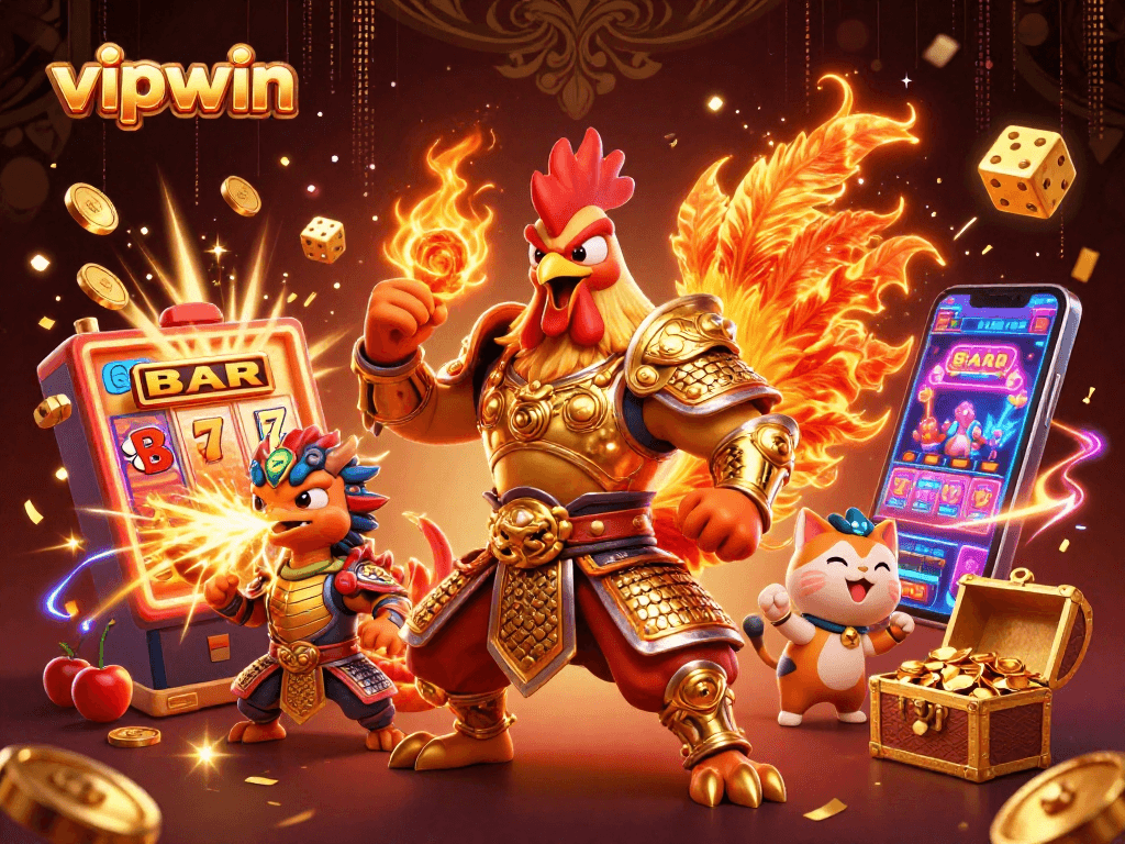 Win big with vipwin's dynamic casino adventure featuring 3D characters and vibrant game elements.