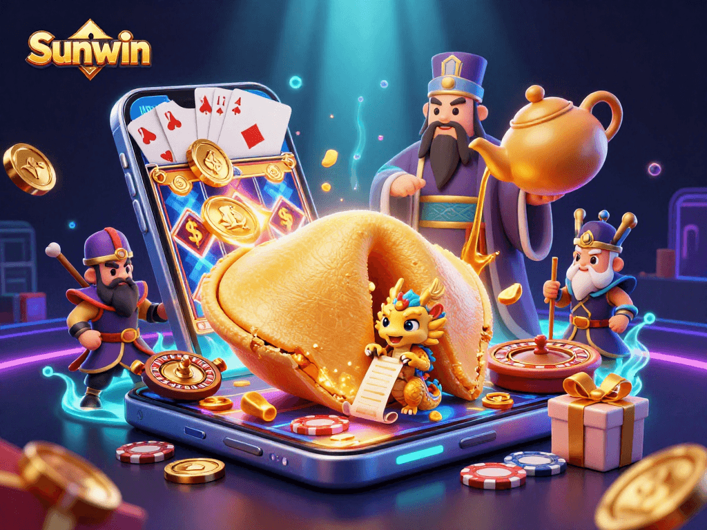 Play exciting games at Sunwin with dynamic scenes of slot machines and fantasy elements.