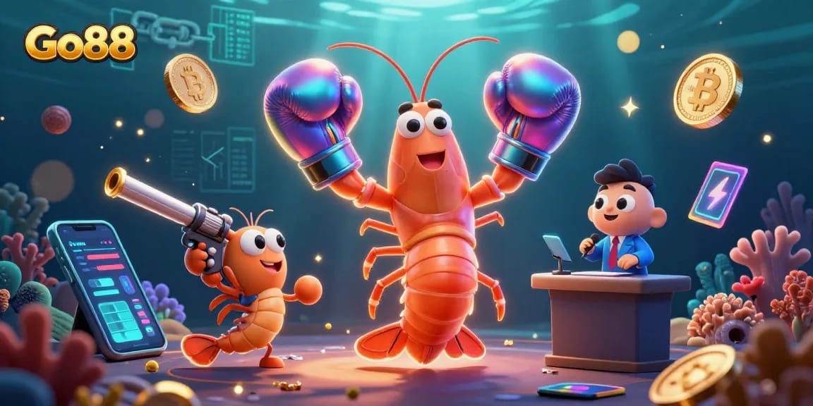 Join Go88 for exciting online gaming adventures with vibrant 3D characters and crypto elements.