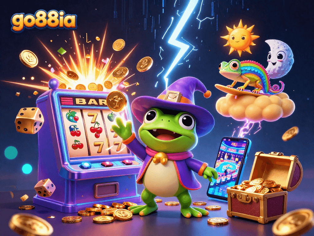 Play exciting casino games at go88ia and witness a magical cascade of coins in this 3D illustration.