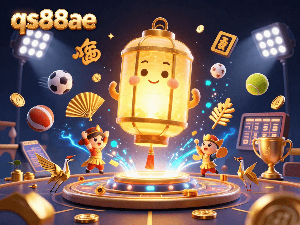 Experience thrilling moments at qs88ae with a dynamic 3D casino illustration highlighting exciting sports betting elements.