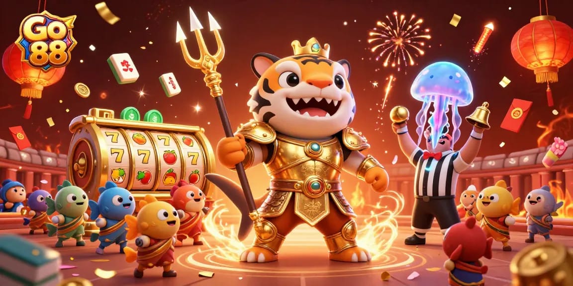 Experience thrilling gameplay with Go 88 featuring a gladiator shark and dynamic casino elements.