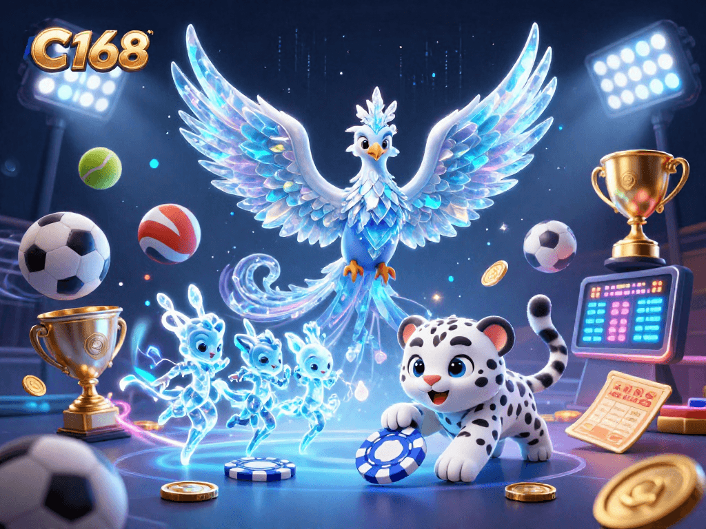 Experience exciting gaming with C168's vibrant 3D illustration showcasing a playful scene of ice fantasy in casino sports.
