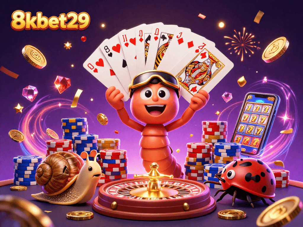 Experience the excitement of 8kbet29 with a dynamic casino scene full of vibrant characters and thrilling gameplay