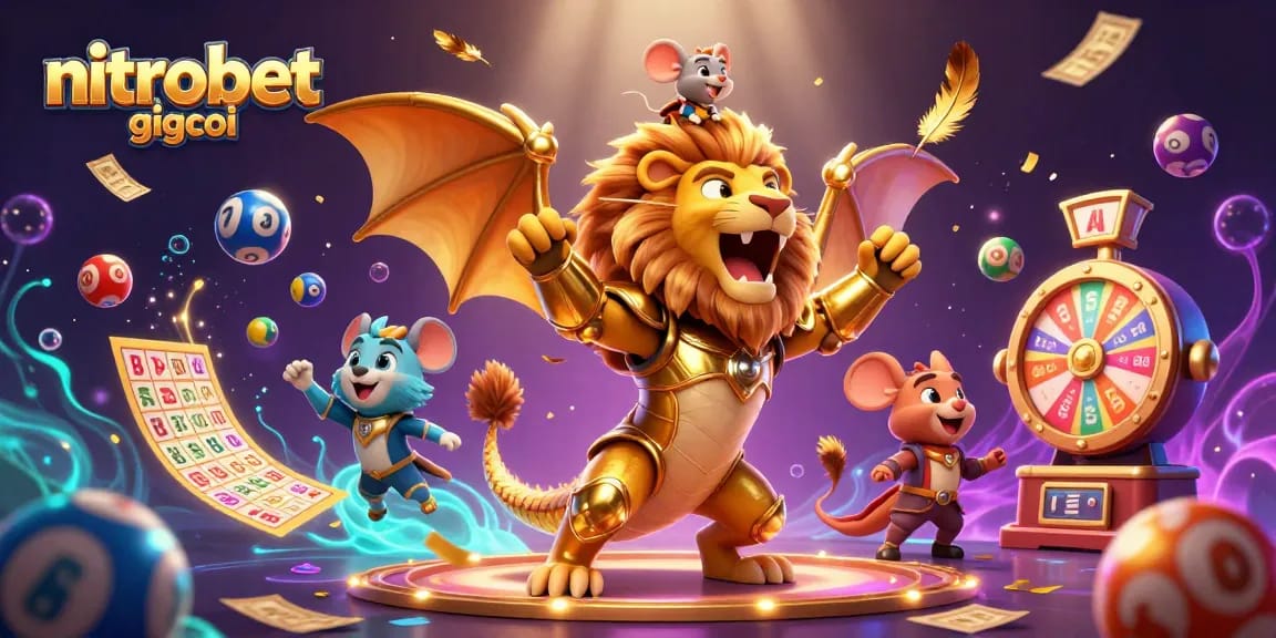 Vivi l’emozione dei giochi NitroBet con questa illustrazione colorata di slot e divertimento!