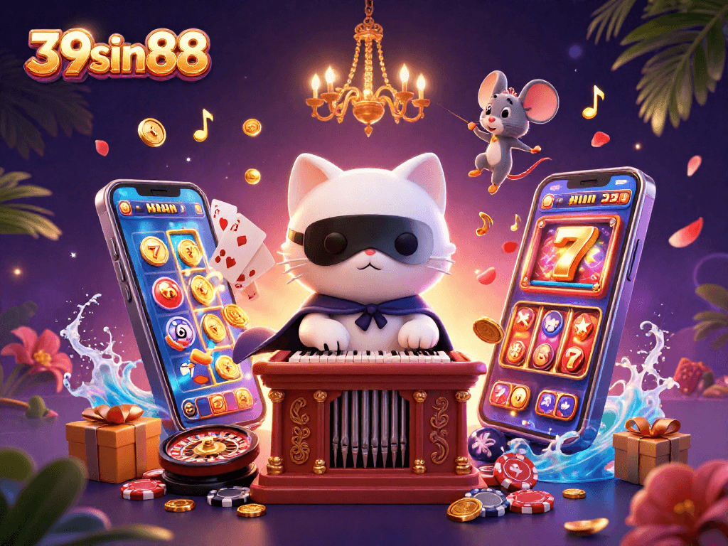 Experience the excitement of 39sin88 casino games with a dynamic illustration full of thrills.