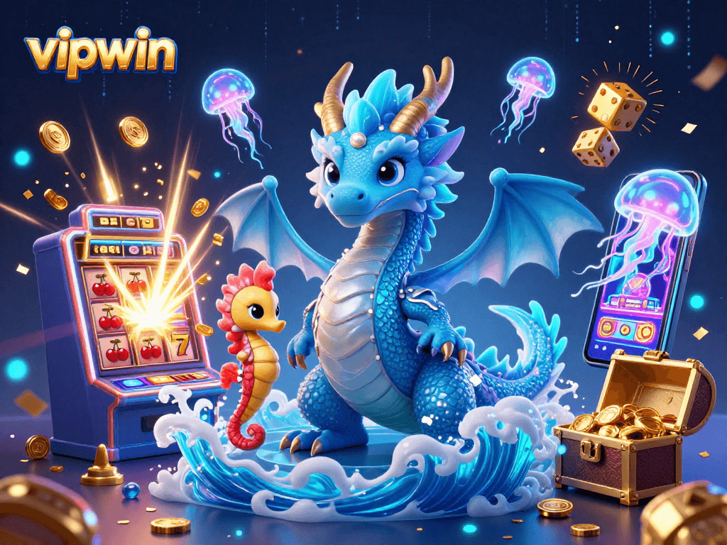 Win big at vipwin with vibrant casino action featuring a water dragon, seahorse knight, and glowing jellyfish.