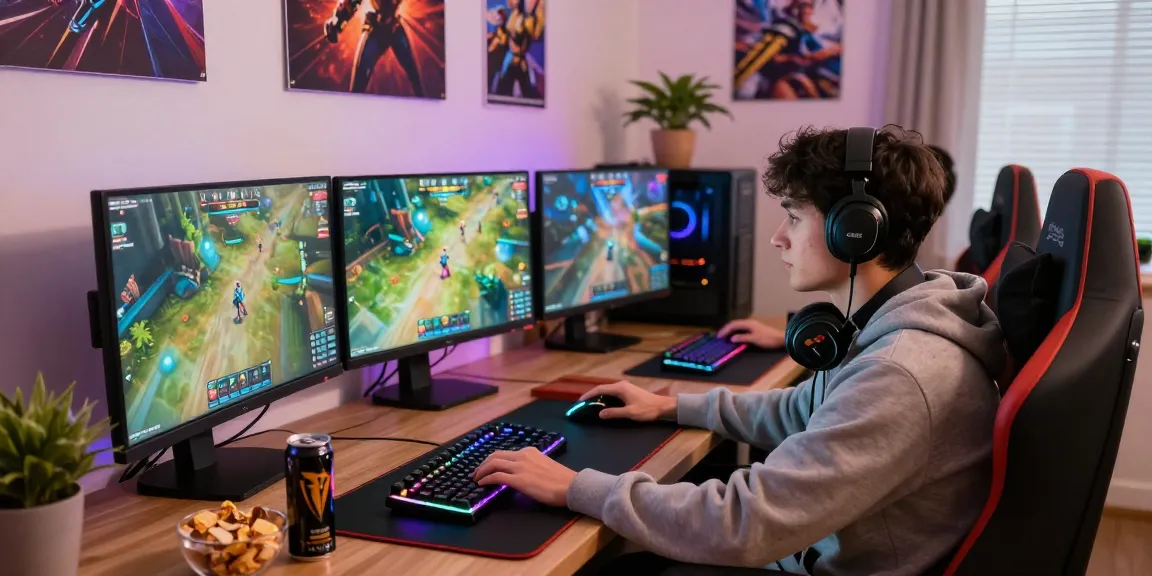 Gamer immersed in rokok88 action at a vibrant online gaming setup