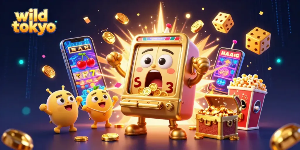 Experience wild tokyo with a colorful jackpot scene featuring exciting slot machines and vibrant game elements.