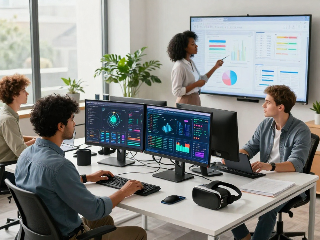 Collaboration in the digital office showcasing Juicy ai strategies through vibrant data analytics and teamwork.