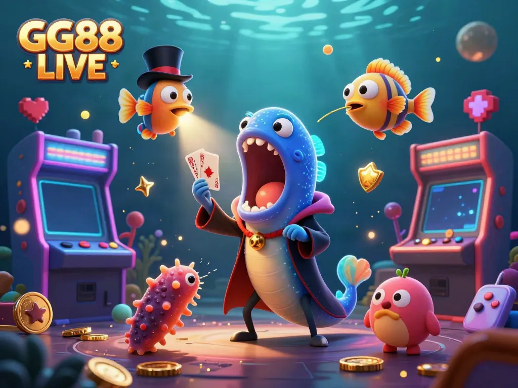 Experience dazzling card tricks in the magical undersea world of GG88 LIVE with colorful casino elements and 3D characters.