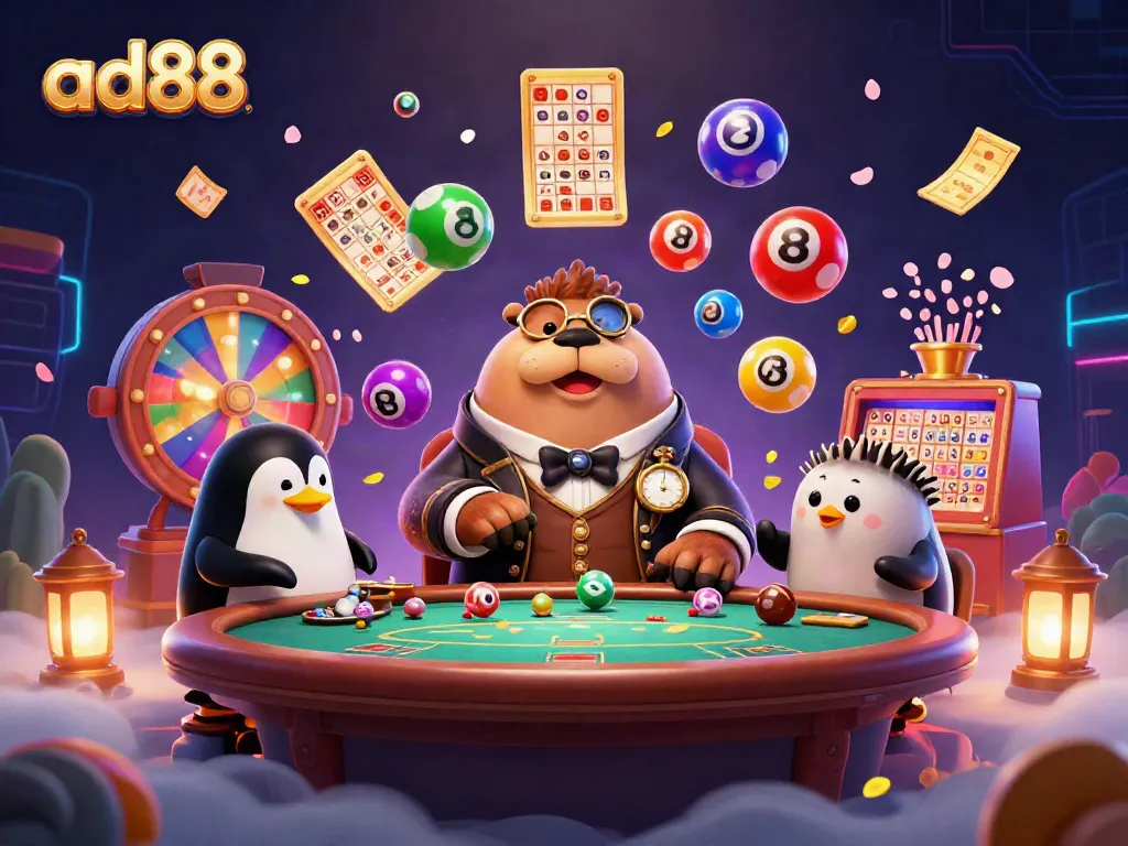 Experience thrilling gameplay at ad88 with a lively underwater poker scene and vibrant lottery elements.